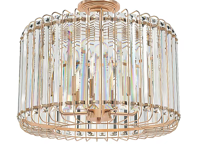 Elegant Modern Luxury Chandelier With Golden Frame And Transparent Crystal Bars 3d model