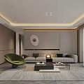 Modern Living Dining Room Interior With Floor to Ceiling Windows Scenic View Marble TV Wall