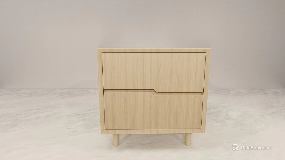 Modern Light Colored Wooden Bedside Table With Two Drawers And Slim Legs 3d model 