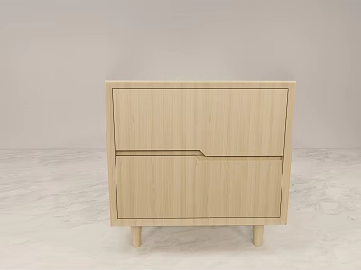 Modern Light Colored Wooden Bedside Table With Two Drawers And Slim Legs 3d model