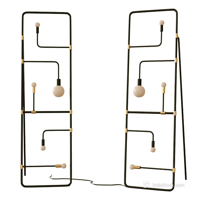 Modern Geometric Floor Lamp With Black Gold Metal Frame And Multiple Bulbs 3d model 