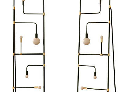 Modern Geometric Floor Lamp With Black Gold Metal Frame And Multiple Bulbs 3d model