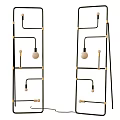 Modern Geometric Floor Lamp With Black Gold Metal Frame And Multiple Bulbs