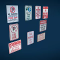 Various Types of Parking Signs Including No Parking Fire Lane Permit Only and Active Driveway