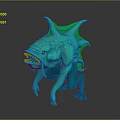 Green Fantasy Creature Character With Spiked Body Sharp Teeth And Multiple Limbs 3d model