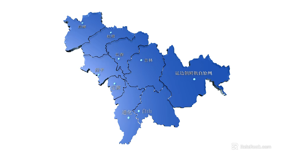 Blue Regional Map Wall Decor With City Labels For Home Decoration 3d model 