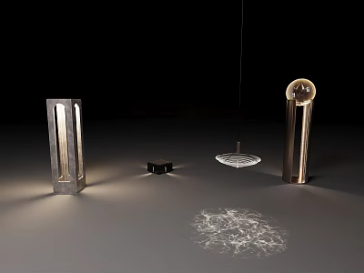 Modern Lighting Combinations with Floor Lamps Pendant Light Featuring Metallic Finishes and Projected Patterns 3d model