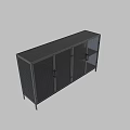 Contemporary Storage Cabinet With Metal Frame And Vertical Slat Glass Doors Design