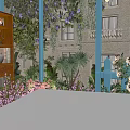 Courtyard Garden With Climbing Vines Flowering Roses Wicker Chair And Decorative Table Setup