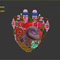 Red Mechanical Heart Shaped Doll With Intricate Internal Metal Components And Creative Design