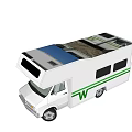 White Motorhome With Scenic Roof Graphics Green W Logo And Side Windows