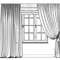 Elegant Gray Curtains Partially Drawn Over White Framed Window With Panes