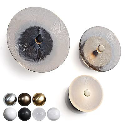 Modern Decorative Round Wall Lamp With Textured Glass And Gold Silver Metal Balls 3d model