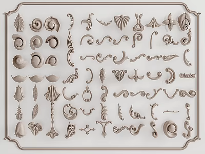 Decorative Carvings with Leaf Scroll and Curved Patterns Featuring Ornate Designs for Furniture 3d model