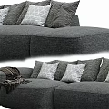 Cozy Gray Sectional Sofa with Multiple Decorative Pillows and Throw Blanket 3d model