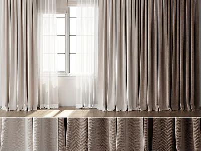 Neutral Toned Curtains With Sheer And Heavy Panels For Bright Window Interior 3d model