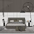 Modern Background Double Bed Simple Bedding Set Floor Lamp Ornaments 3d model