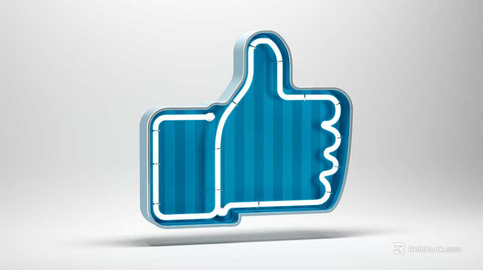 Blue Thumbs Up Icon With Neon Light Effect And 3D Rendering Design 3d model