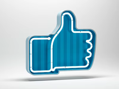 Blue Thumbs Up Icon With Neon Light Effect And 3D Rendering Design 3d model