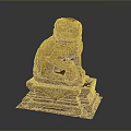 Traditional Golden Lion Statue Featuring Intricate Carving And Decorative Base