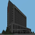 Modern High rise Hospital Building With Glass Curtain Wall And Green Trees