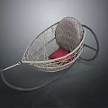 Wicker Rocking Chair With Net Like Structure And Red Cushioned Patterned Backrest
