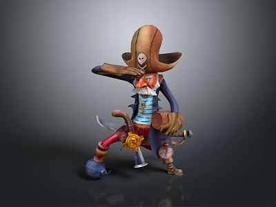 Pirate Man in Cartoon 3D Model with Brown Hat Skull Blue Coat and Sword 3d model Pirate Man in Cartoon 3D Model with Brown Hat Skull Blue Coat and Sword 3d model