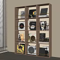 Modern Wooden Bookcase With Multi Layered Shelves Vinyl Records Books And Decorative Items