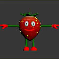 Cartoon Strawberry Character With Green Leaves Red Body Arms And Legs Big Eyes