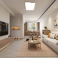 Modern Minimalist Living Dining Room With Sofa Coffee Table Dining Chairs Wall Artwork Plants