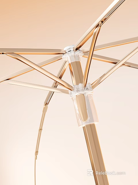 Modern Umbrella Frame With Gold Metal Rods And Transparent Sturdy Connector 3d model 