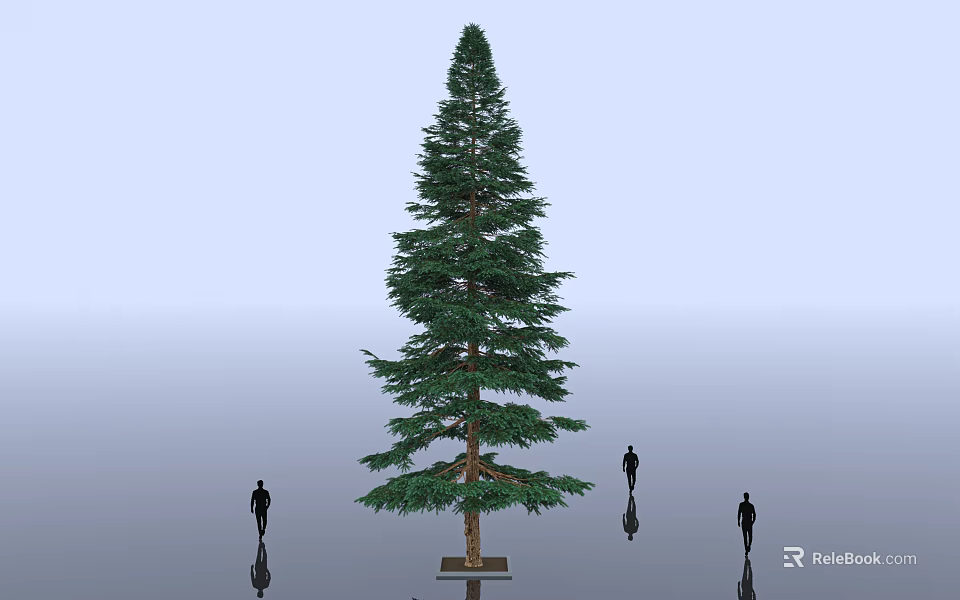 Tall Arbor Standing With Black Silhouette Figures Against Light Blue Sky And Gray Ground 3d model 