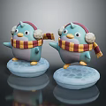 Cute Blue Penguin Furniture Figurines With Red Hats Striped Scarves And White Earmuffs