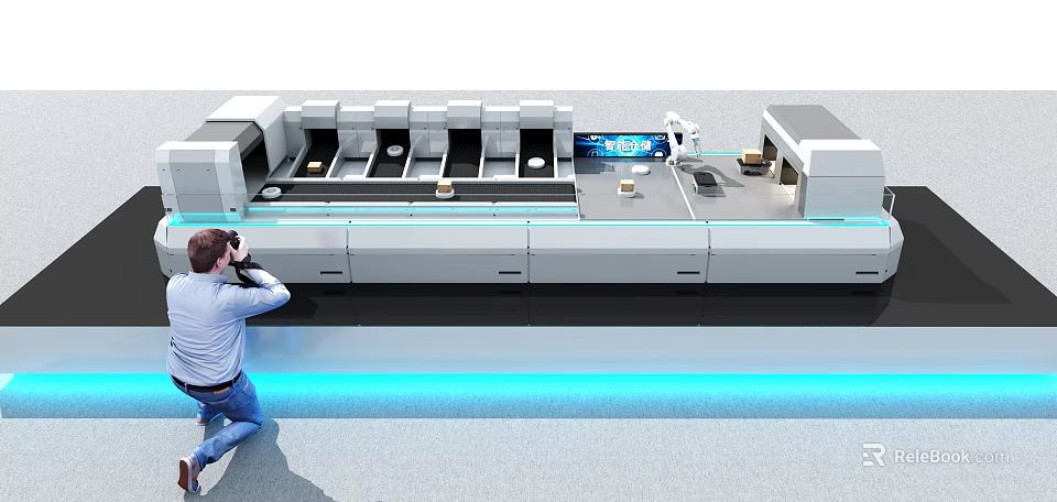 Advanced Industrial Equipment Automated Production Line With Control Panel And Operator 3d model 