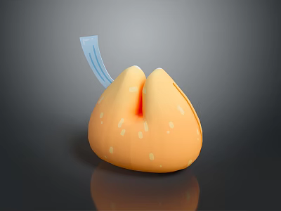 Round Orange Food With White Spots And Blue Tag On Top Surface 3d model