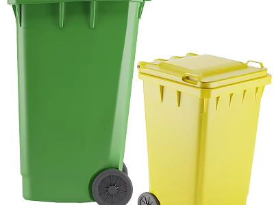 Public Trash Bins Facility With Green And Yellow Containers On Wheels 3d model