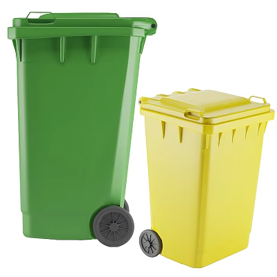 Public Trash Bins Facility With Green And Yellow Containers On Wheels 3d model