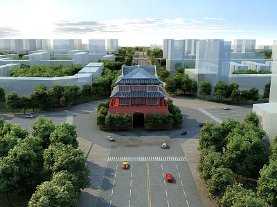 Aerial Planning of Urban Surroundings with Traditional Building Roads Trees and Modern High rises 3d model