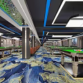 Elegant Billiard Room Interior With Multiple Pool Tables Green Felt And Blue Ceiling Lights 3d model