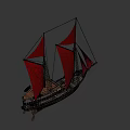Traditional Sailing Boat With Red Sails And Wooden Hull Design