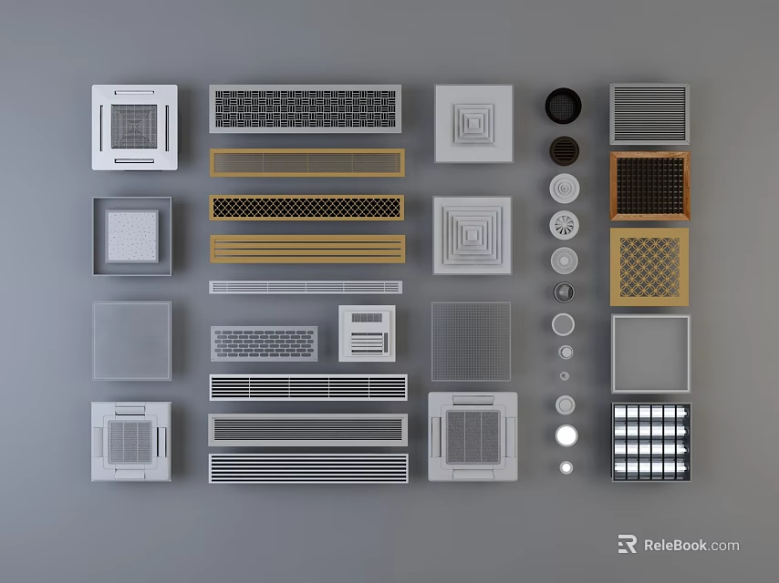 Various Air Conditioner Vent Designs With Different Shapes And Decorative Styles 3d model