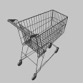 Metal Shopping Cart With Red Handle Four Rolling Wheels And Metal Frame