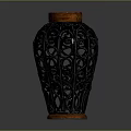 Traditional Furniture Decorative Vase with Black Openwork Design and Red Wooden Accents
