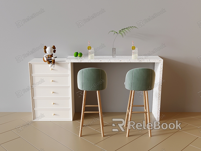 Cream Style Bar Chair Combination Bar Stool Cream Style Sideboard Decorative Cabinet Bucket Cabinet model