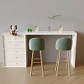 Cream Style Bar Chair Combination Bar Stool Cream Style Sideboard Decorative Cabinet Bucket Cabinet 3d model