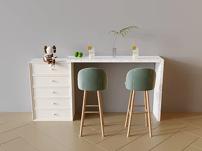 Cream Style Bar Chair Combination Bar Stool Cream Style Sideboard Decorative Cabinet Bucket Cabinet 3d model