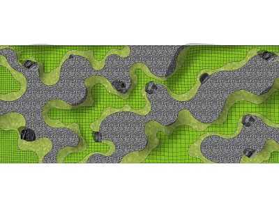 Garden Landscape Design With Wavy Gray Paths Green Grid Areas And Black Stones 3d model