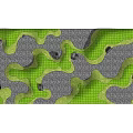Garden Landscape Design With Wavy Gray Paths Green Grid Areas And Black Stones