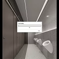 Public Restroom Interior With Grey Stalls Urinals And Light Colored Floor