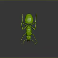 Green Shiny Ant 3D Model With Detailed Body And Legs On Gray Background